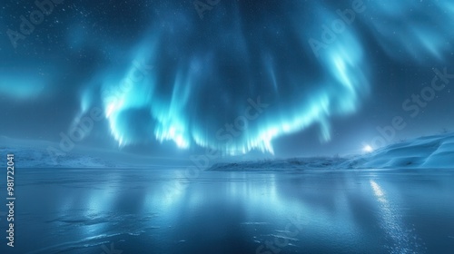 Enchanting Display of Northern Lights Over a Serene Snow-Covered Terrain