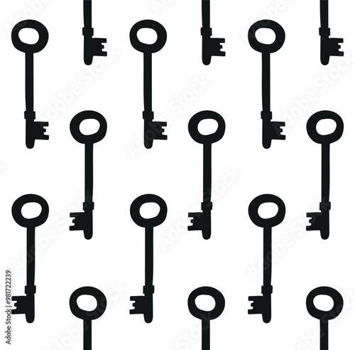 Vector seamless pattern of hand drawn key silhouette isolated on white background