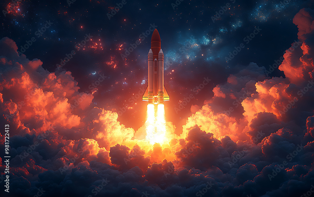 Launchpad Success: Rocket and Startup City Banner Launchpad Success: Rocket and Startup City Banner