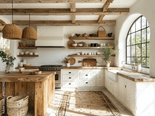 Cozy Rustic Farmhouse Kitchen Bathed in Soft Morning Light