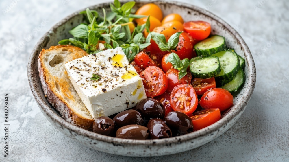 Fresh Mediterranean Salad with Feta and Vegetables Fresh Mediterranean Salad with Feta and Vegetables