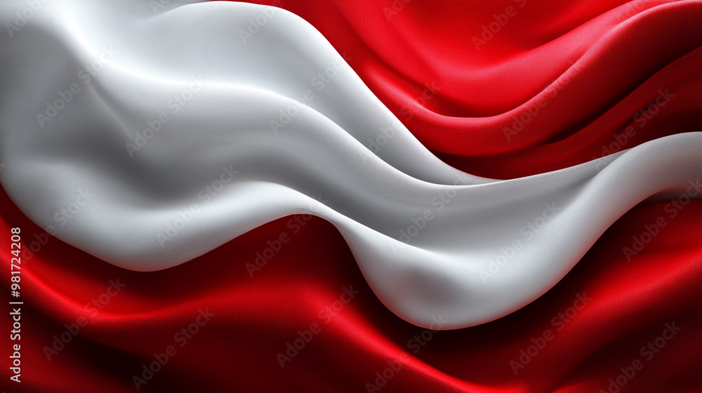 Naklejka premium Elegant waves of red and white fabric creating a stunning backdrop, symbolizing national pride and identity.