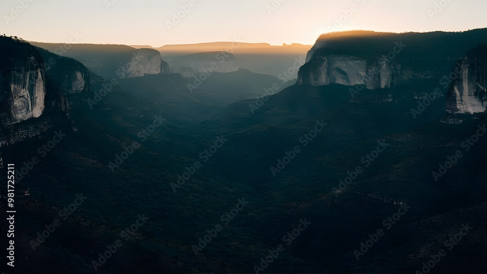 Majestic Copper Canyon at Dawn with Sunlight Touching the Green Hills Majestic Copper Canyon at Dawn with Sunlight Touching the Green Hills