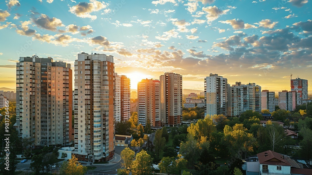 Obraz premium Residential Neighborhood with Apartment Buildings in the Urban Setting