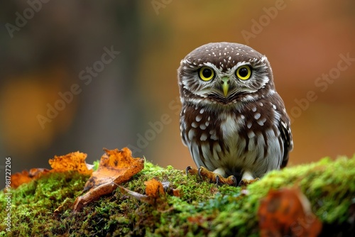 Glaucidium passerinum. It is the smallest owl in Europe. It occurs mainly in northern Europe. But also in Central and Southern Europe. In some mountain areas. Photographed in the Czech Republic, ai photo