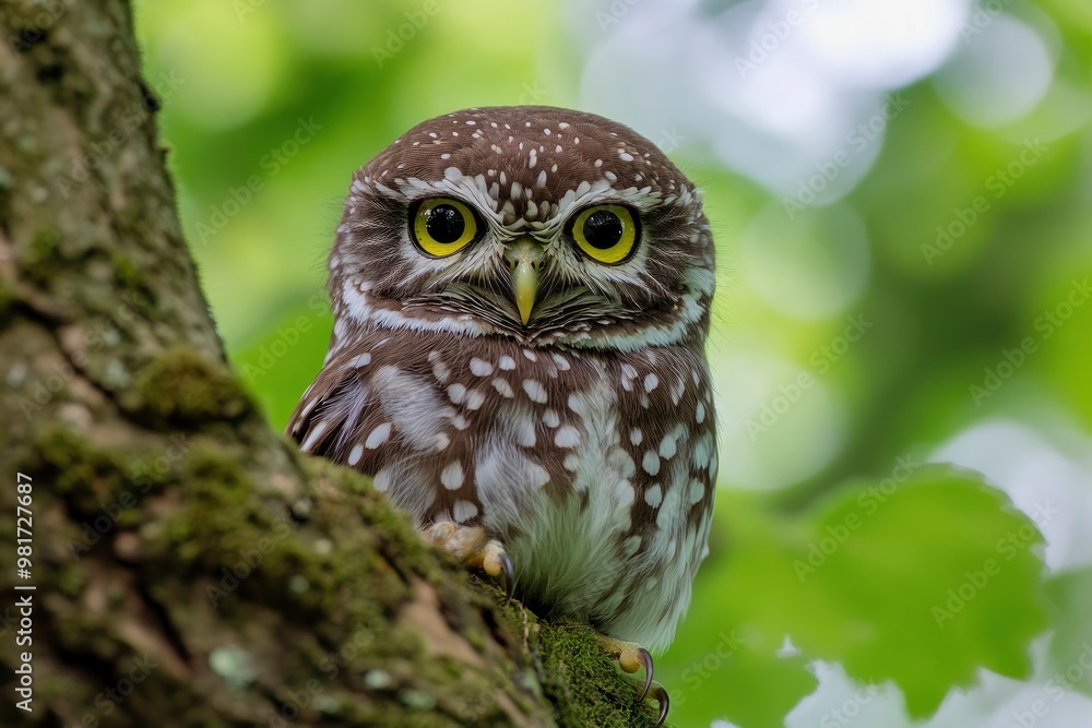 Glaucidium passerinum. It is the smallest owl in Europe. It occurs mainly in northern Europe. But also in Central and Southern Europe. In some mountain areas. Photographed in the Czech Republic, ai Glaucidium passerinum. It is the smallest owl in Europe. It occurs mainly in northern Europe. But also in Central and Southern Europe. In some mountain areas. Photographed in the Czech Republic, ai