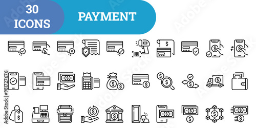 Payment Icon Set With Outline Style Simple For Design