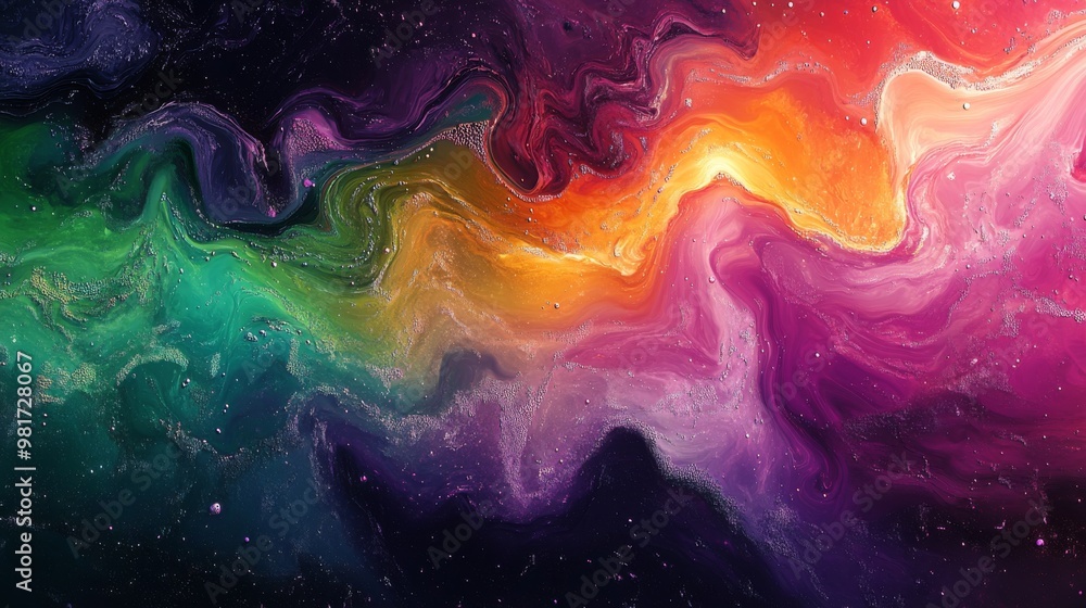 Abstract Swirling Liquid Painting with Vibrant Colors and Glittering Specks Abstract Swirling Liquid Painting with Vibrant Colors and Glittering Specks