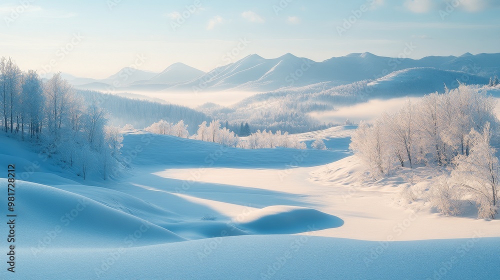 Snow-Covered Mountain Landscape with Frost-Covered Trees Snow-Covered Mountain Landscape with Frost-Covered Trees