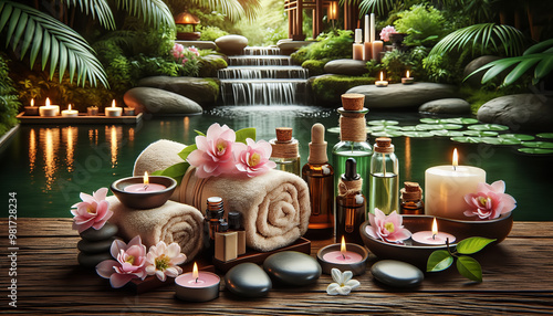 Serene wellness retreat with nature and aromatherapy elements. 