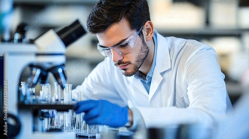 Medical researcher analyzing data in a laboratory. Medical researcher analyzing data in a laboratory.