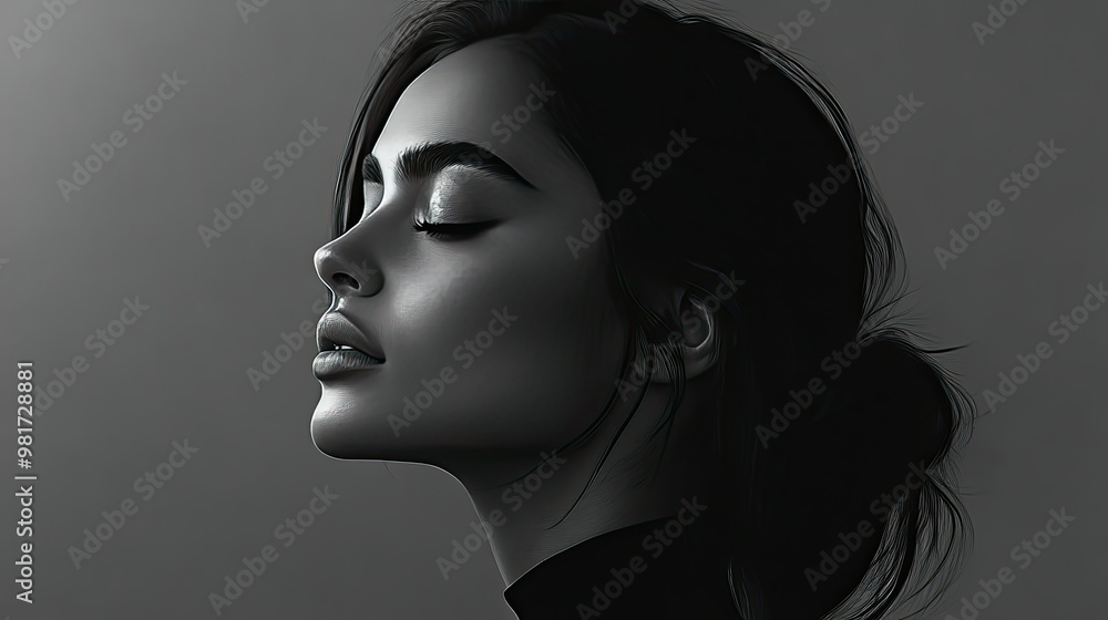 Minimalistic portrait of a woman with a serene expression Minimalistic portrait of a woman with a serene expression