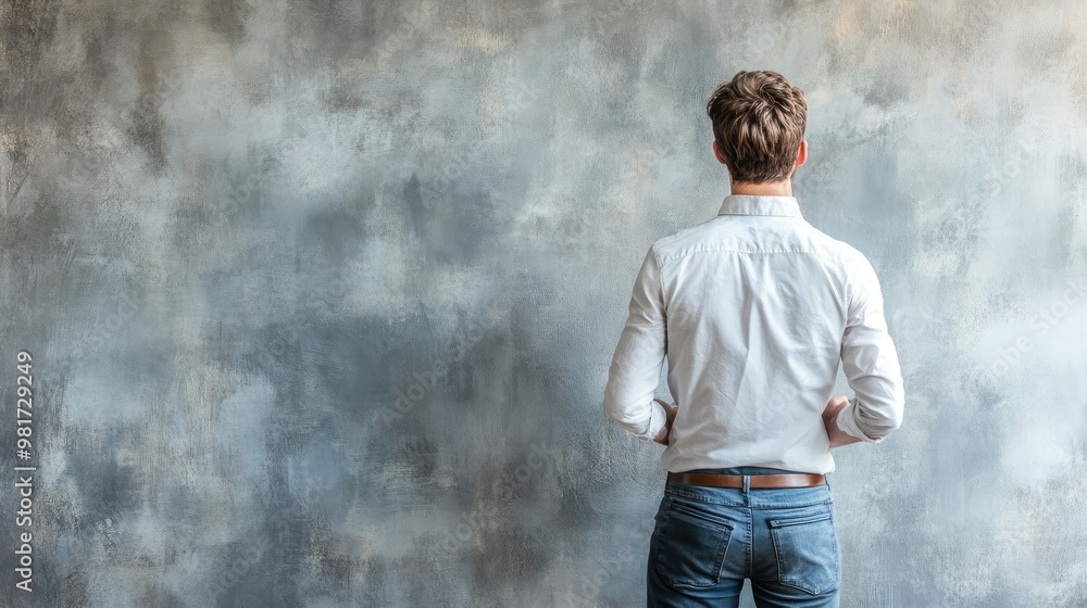 Motivated entrepreneur with a blank wall behind Motivated entrepreneur with a blank wall behind