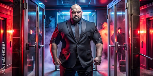 A brutal security staff in front of a disco