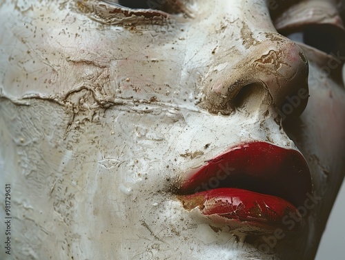 Close Up Portrait of a Distressed Sculptural Face photo