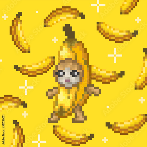 Banana King Cat, pixel art meme