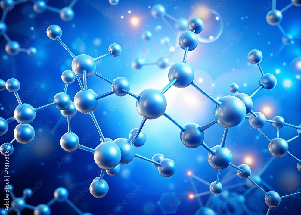Progesterone molecules floating on a gradient blue background with subtle particles and gentle wisps to convey a sense of hormonal balance and bodily harmony Progesterone molecules floating on a gradient blue background with subtle particles and gentle wisps to convey a sense of hormonal balance and bodily harmony
