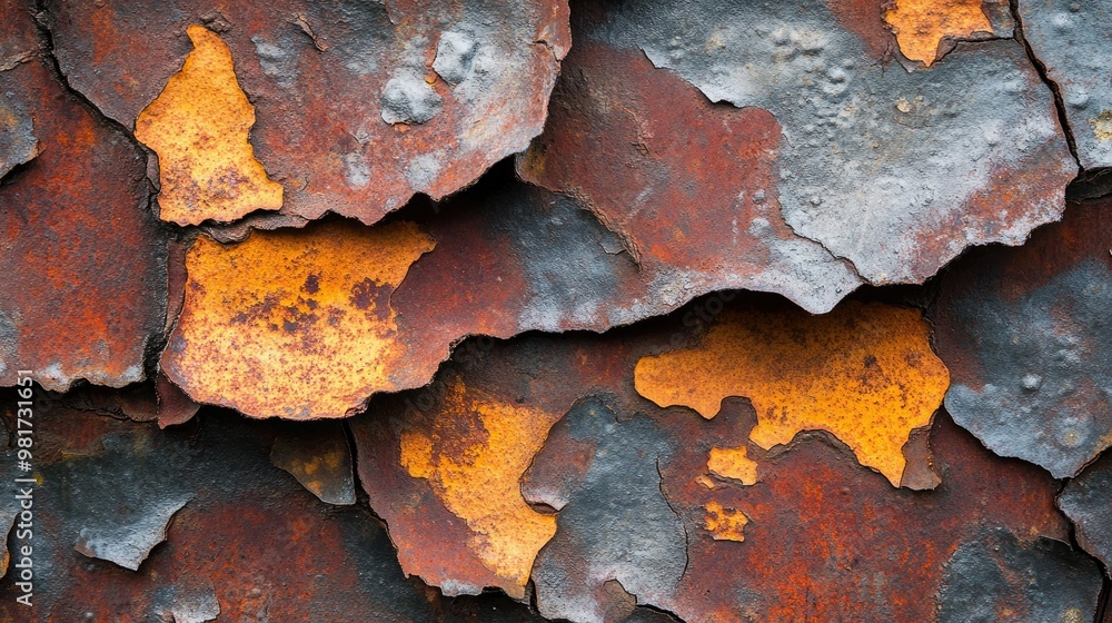 Rough rusted metal texture with prominent corrosion and peeling paint Rough rusted metal texture with prominent corrosion and peeling paint