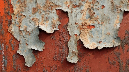 Rough rusted metal texture with prominent corrosion and peeling paint  photo