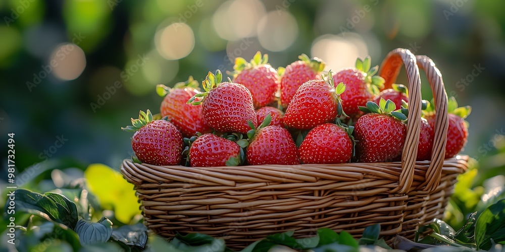 Um cesto de morangos vermelhos e bonitos Um cesto de morangos vermelhos e bonitos