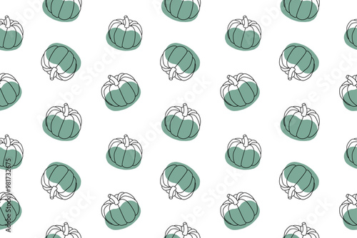 Seamless pattern with simple outline fall, autumn pumpkins on white background. Doodle style wallpaper	