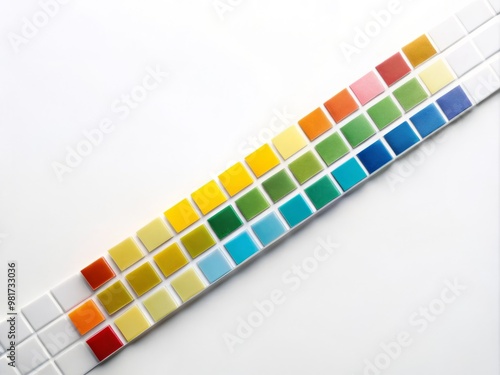 A medical illustration of a urinalysis test strip with a precise pattern of colored squares indicating different test results 