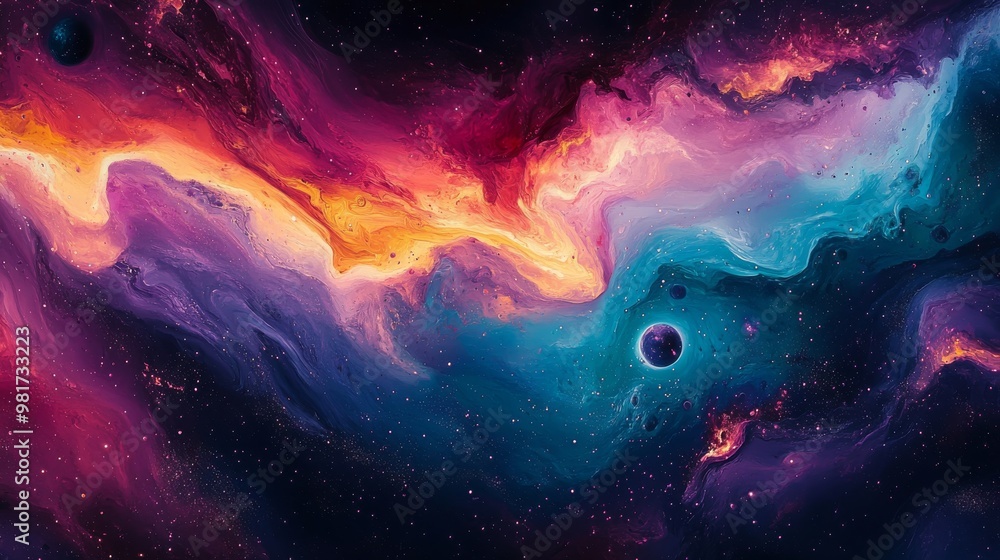 Fototapeta premium Cosmic Abstract with Swirling Nebulae and Scattered Stars