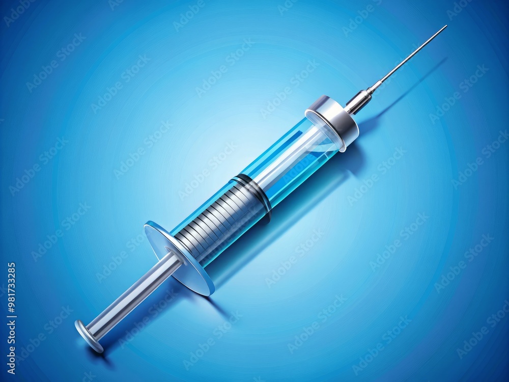 A detailed vector representation of a contraceptive syringe placed against a soft, gradient blue background, emphasizing the device's ergonomic design and minute features A detailed vector representation of a contraceptive syringe placed against a soft, gradient blue background, emphasizing the device's ergonomic design and minute features