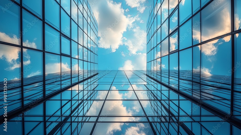 Skyscraper Glass Facade Reflecting Cloudy Sky Skyscraper Glass Facade Reflecting Cloudy Sky