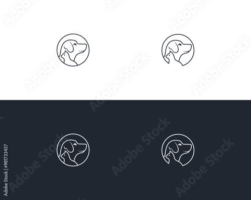 Dog and cat logo design template vector, line of pet logo design suitable for pet shop, store, cafe, business, hotel, veterinary clinic, Domestic animals vector illustration logotype, sign and symbol