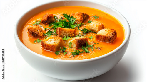 pumpkin cream soup on a white background