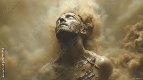 the creation of Adam, the first man being created from clay, as described in the bible