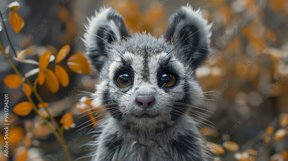 Fototapeta premium Cute Animal Portrait: Close Up of a Furry Creature with Big Eyes