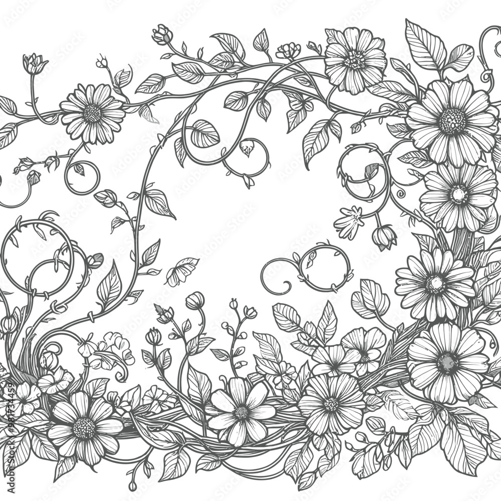 Fototapeta premium Flower Frame Coloring Book Pages