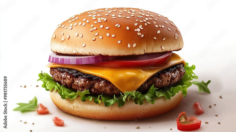 Classic Cheeseburger with Juicy Beef Patty and Fresh Toppings Classic Cheeseburger with Juicy Beef Patty and Fresh Toppings