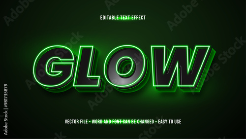 Glowing green text effect, editable bright light theme text style effect