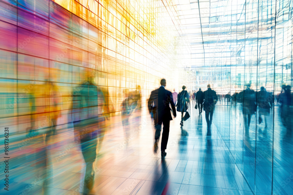 Business people walking in the corridor of an business center, pronounced motion blur. Business people walking in the corridor of an business center, pronounced motion blur.