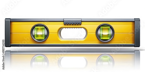 A detailed illustration of a beam level tool on a pure white background, showcasing its precise measurements and level bubble with high-contrast colors and precise vector lines. photo