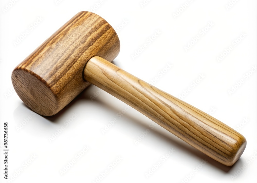 A wooden hammer handle with visible wood grain texture, set against a clean white background to highlight the patterns, with soft shadows and subtle gradient effects to convey a sense of realism. A wooden hammer handle with visible wood grain texture, set against a clean white background to highlight the patterns, with soft shadows and subtle gradient effects to convey a sense of realism.