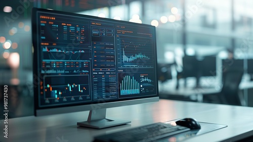 Wallpaper Mural Network Monitoring Dashboard on Computer Monitor: Abstract Design Featuring Real-Time Data Analytics, Graphs, and System Health Indicators Torontodigital.ca