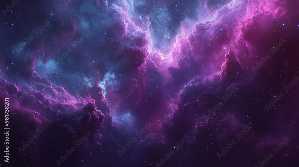Fototapeta premium Cosmic Nebula with Pink and Blue Clouds and Stars