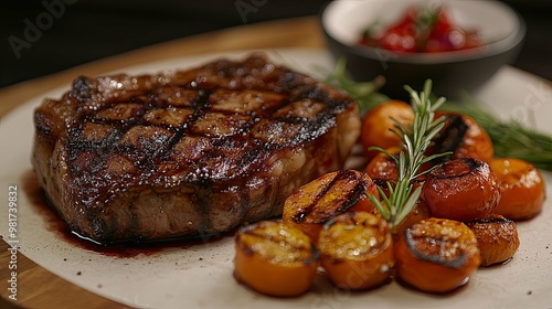 Grilled Steak with Rosemary and Seared Tomatoes