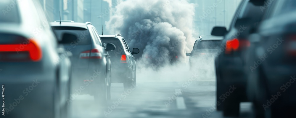 Urban traffic jams with a thick layer of smog hanging in the air Urban traffic jams with a thick layer of smog hanging in the air
