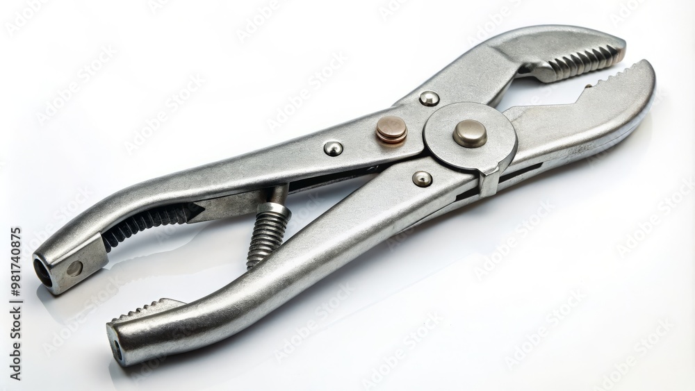 Grip strength being demonstrated by a close-up of adjustable pliers grasping a bolt against a clean white background with subtle gradient effect to enhance visibility Grip strength being demonstrated by a close-up of adjustable pliers grasping a bolt against a clean white background with subtle gradient effect to enhance visibility