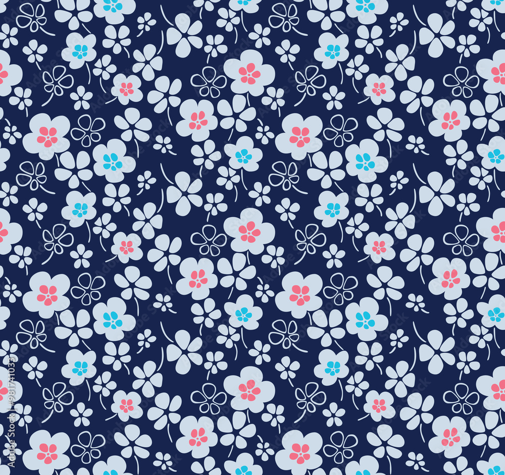 Fototapeta premium Japanese Garden Bloom Vector Seamless Pattern 