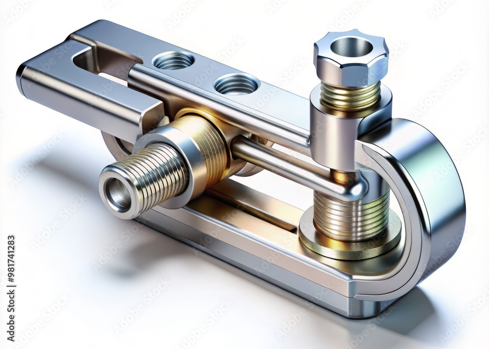 A detailed illustration of a clamping lever against a transparent background, showcasing its mechanical components in a precise and intricate design A detailed illustration of a clamping lever against a transparent background, showcasing its mechanical components in a precise and intricate design
