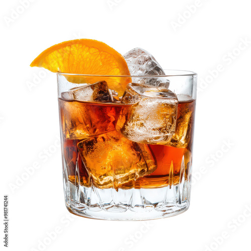 Old fashioned cocktail drink isolated on transparent background.
