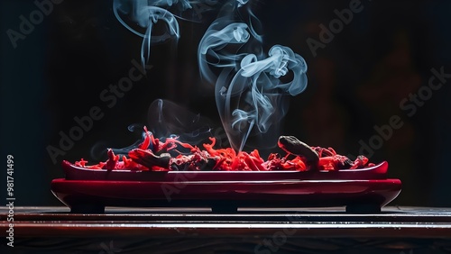 Dragon’s Blood Incense on Dark Wooden Altar photo