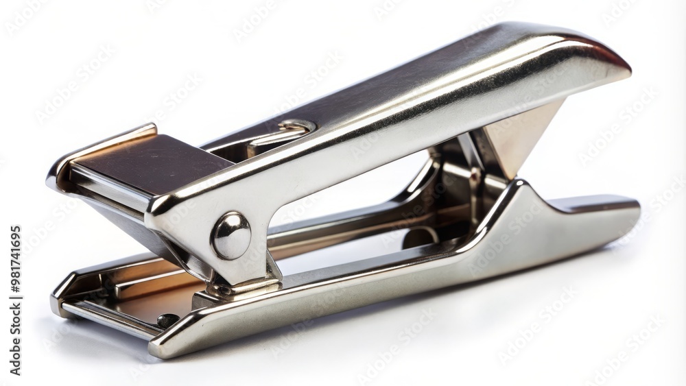 A close-up illustration of a staple remover's intricately designed claws and handles on a simple white backdrop, highlighting its functionality and texture A close-up illustration of a staple remover's intricately designed claws and handles on a simple white backdrop, highlighting its functionality and texture