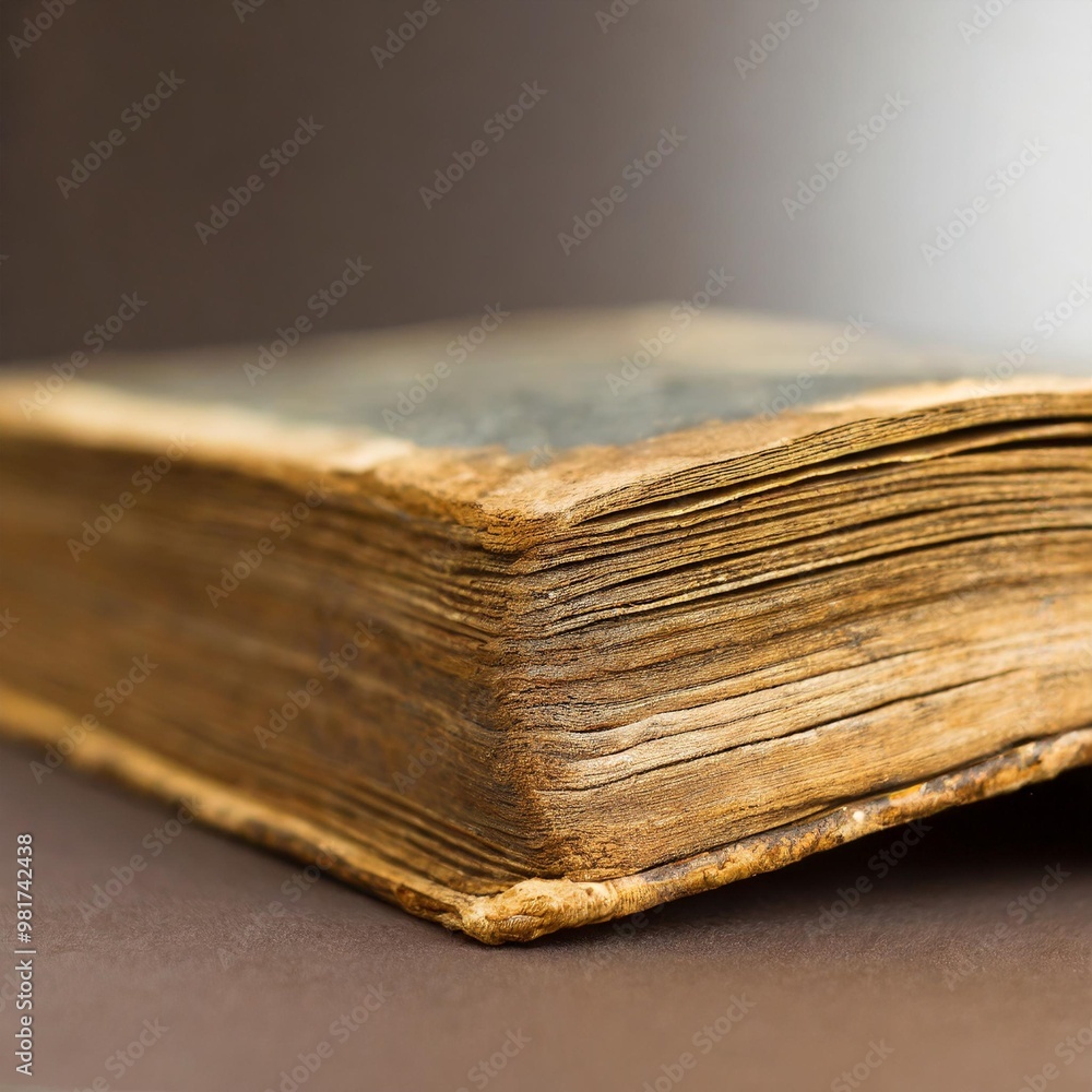Isolated old book with depth of field showcasing worn cover and vintage pages Isolated old book with depth of field showcasing worn cover and vintage pages